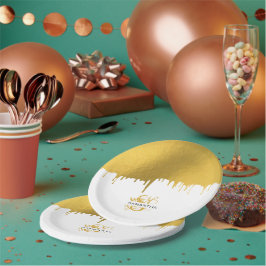 トレンディー金ゴールド金属滴下モノグラム ペーパープレート