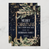 トレンディー金ゴールド（ばちゃばちゃ）跳ねるフリージネービーブルークリスマス シーズンカード (正面/裏面)