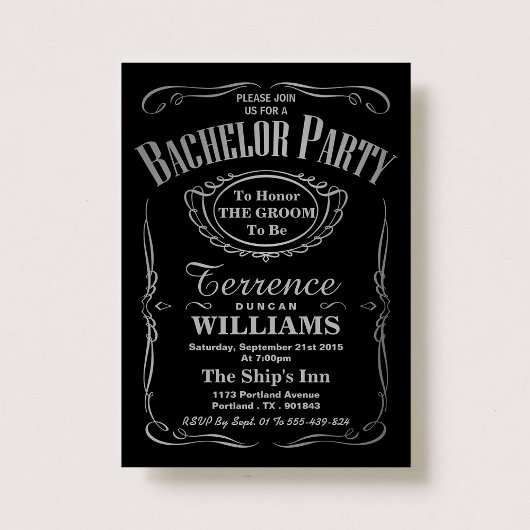 トレンディー金属銀タイポグラフィバチュラーパーティ 招待状