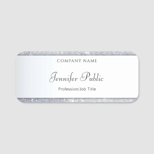 トレンディー銀グリッター書エレガント籍 名札 (正面)
