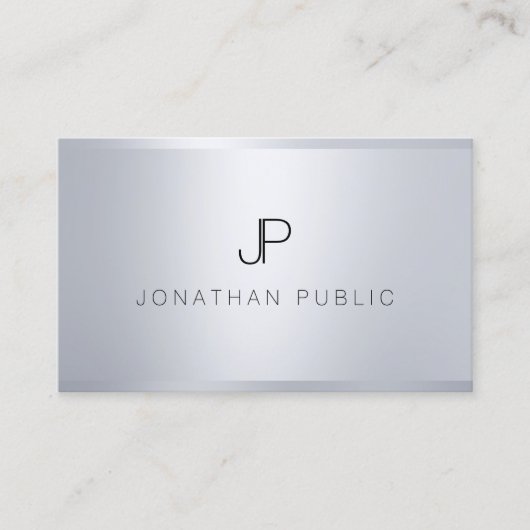 トレンディー銀テンプレートエレガントモノグラムのモダン 名刺 (正面)
