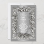 トレンディー銀婚約パーティ光沢 招待状 (裏面)