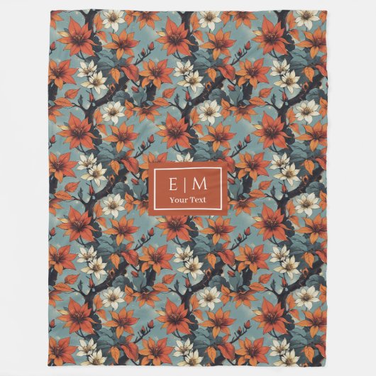 トレンディー銅と苔の緑の植物投げ フリースブランケット (正面)