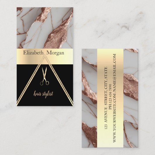 トレンディー銅グリッター大理石はさみ 名刺 (正面/裏面)