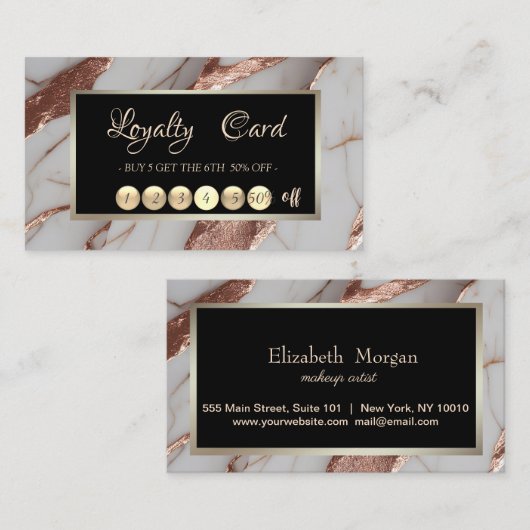 トレンディー銅グリッター大理石 ロイヤリティカード (正面/裏面)