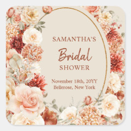 トレンディー銅紫陽花とバラ秋ステッカー スクエアシール