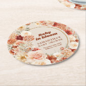 トレンディー銅赤面とブルゴーニュ花セージベビー ラウンドペーパーコースター (アングル)