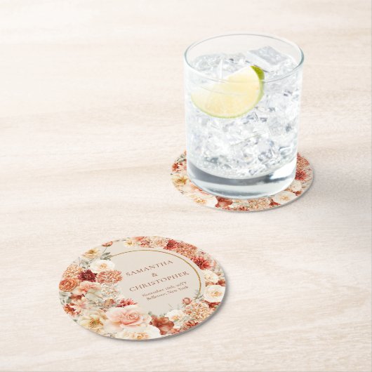 トレンディー銅赤面とブルゴーニュ花セージ ラウンドペーパーコースター (インサイチュ)