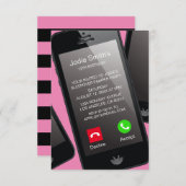 トレンディー電話10代の若者ガールズバースデーパーティー 招待状 (正面/裏面)