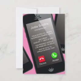 トレンディー電話10代の若者ガールズバースデーパーティー 招待状