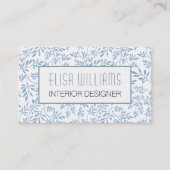 トレンディー青グリッター葉花柄 名刺 (正面)