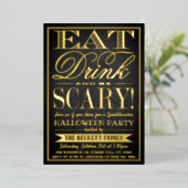 トレンディー食べタイポグラフィ、ドリンク&Be怖いハロウィーン 箔招待状 (立ち正面)