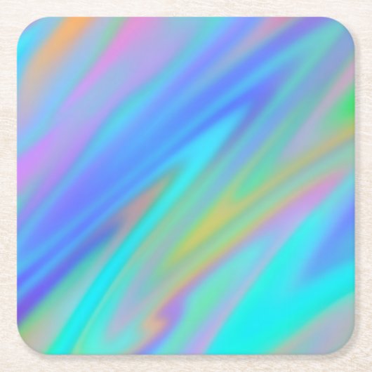 トレンディー高級グリーンブルーパープルホログラフィフェイクック スクエアペーパーコースター (正面)