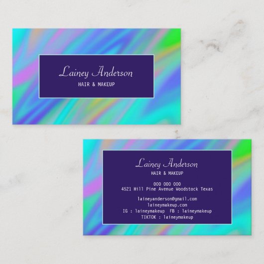 トレンディー高級グリーンブルーパープルホログラフィフェイクック 名刺 (正面/裏面)