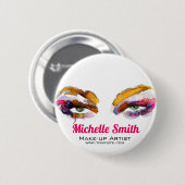トレンディー鮮やかの水彩アイメイクアップアーティスト 缶バッジ (正面&裏面)