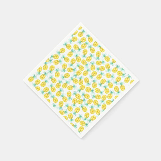 トレンディー黄緑色の水色パイナップル模様 スタンダードカクテルナプキン (角)