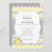 トレンディー黄色と灰色のフクロウ少女のベビーシャワー 招待状 (正面/裏面)