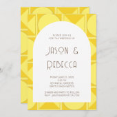 トレンディー黄色レトロ幾何学全体結婚の 招待状 (正面/裏面)