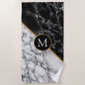 トレンディー黒と白の大理石ストーン – レターの追加 ビーチタオル (正面)