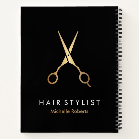 トレンディー黒パーソナライズされた金ゴールドヘアスタイリスト ノートブック (裏面)