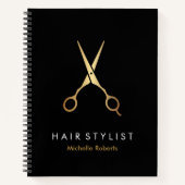 トレンディー黒パーソナライズされた金ゴールドヘアスタイリスト ノートブック (正面)
