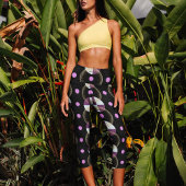 トレンディー黒核パターンヨガ カプリレギンス