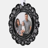 トレンディー黒白の雪片メリークリスマス オーナメントカード (左)