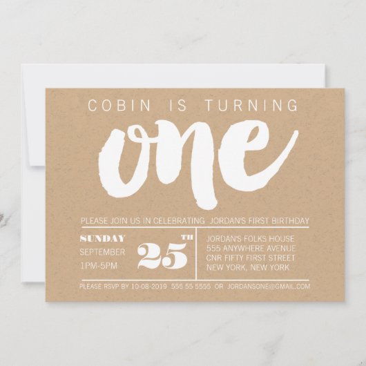 トレンディー1歳の誕生日ボーイズNumber カスタム One 招待状 (正面)