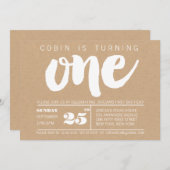 トレンディー1歳の誕生日ボーイズNumber カスタム One 招待状 (正面/裏面)