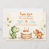 トレンディー2レックス恐竜2番目の誕生日の写真 招待状 (裏面)
