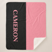トレンディー2色 |名前 |ブラックとサーモンピンク シェルパブランケット (正面)