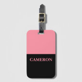 トレンディー2色 |名前 |ブラックとサーモンピンク ラゲッジタグ (正面縦)