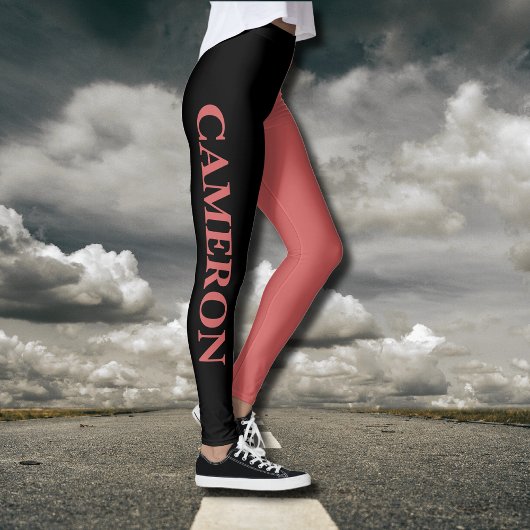 トレンディー2色 |名前 |黒と錆びたオレンジ レギンス