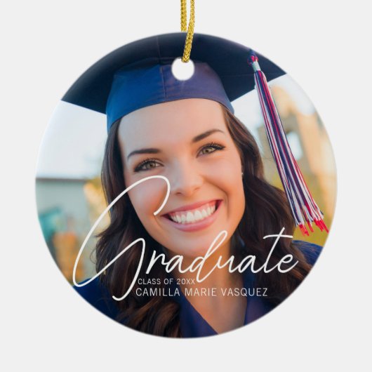 トレンディー2023卒業2写真カスタムクリスマス セラミックオーナメント (正面)