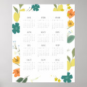 トレンディー2025 カラフルワイルドフラワー12か月カレンダー ポスター (正面)