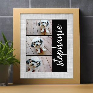 トレンディー3写真白黒モダンスクリプト名 フォトプリント           