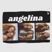 トレンディー3枚の写真とChunky Name – 黒 ゴルフタオル (横)