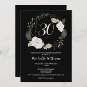 トレンディー30th誕生日パーティーフローラリース金ゴールド 招待状 (正面/裏面)