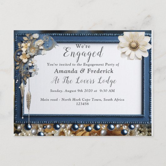 トレンディー3-Dデニムプリントと衣装ジュエリー インビテーションポストカード (正面)