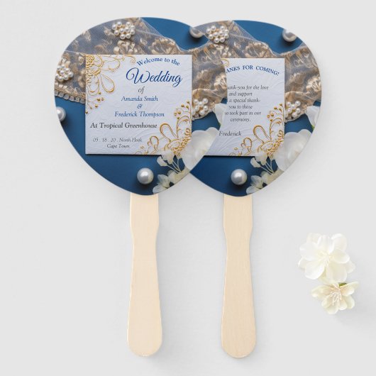 トレンディー3-Dデニムプリントと衣装ジュエリー ハンドファン (正面&裏面)