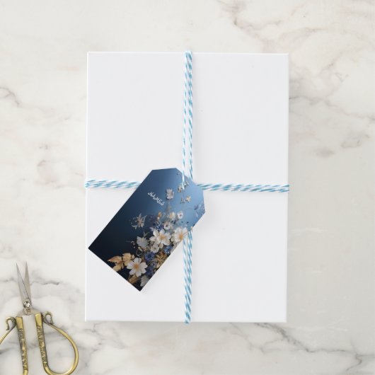 トレンディー3-Dブルーデニムプリントと衣装ジュエリー ギフトタグ (より糸付き)