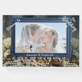 トレンディー3-Dブルーデニムプリントと衣装ジュエリー ゲストブック