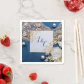 トレンディー3-Dブルーデニムプリントと衣装ジュエリー スタンダードカクテルナプキン (インサイチュ)