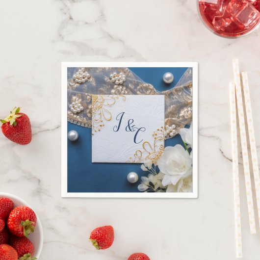 トレンディー3-Dブルーデニムプリントと衣装ジュエリー スタンダードカクテルナプキン (インサイチュ)