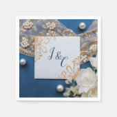 トレンディー3-Dブルーデニムプリントと衣装ジュエリー スタンダードカクテルナプキン (正面)