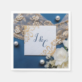 トレンディー3-Dブルーデニムプリントと衣装ジュエリー スタンダードカクテルナプキン