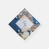 トレンディー3-Dブルーデニムプリントと衣装ジュエリー スタンダードカクテルナプキン (角)