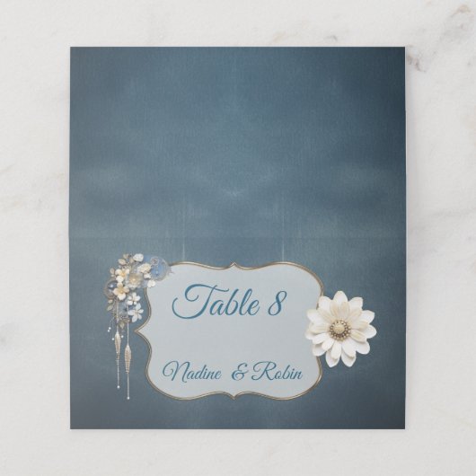 トレンディー3-Dブルーデニムプリントと衣装ジュエリー プレイスカード (外部開封)