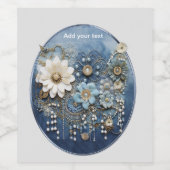 トレンディー3-Dブルーデニムプリントと衣装ジュエリー ワインラベル (シングルラベル)