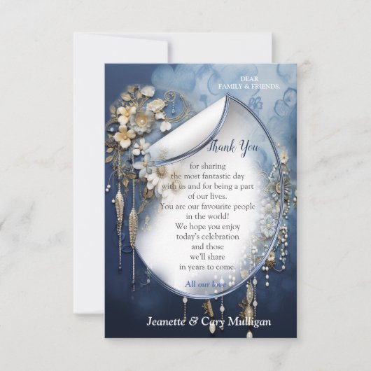 トレンディー3-Dブルーデニムプリントと衣装ジュエリー 出欠カード (正面)